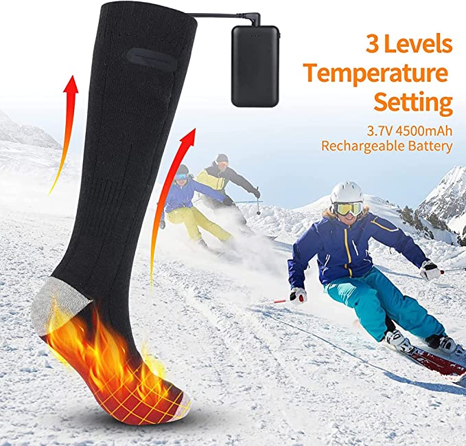 Rechargeable Electric Heated Socks - 2 Pairs with 3 Heat Settings