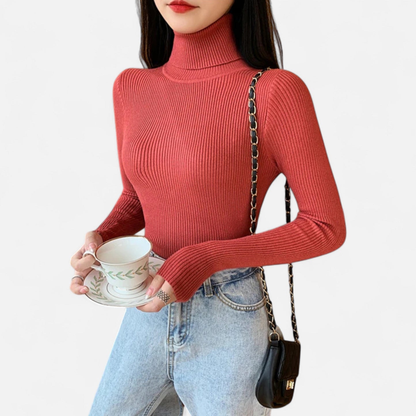 Premium Women's Ribbed Turtleneck Sweater – Essential Foldover Winter Top for Smart Casual Elegance | Premium Comfort Home & Lifestyle Product UK