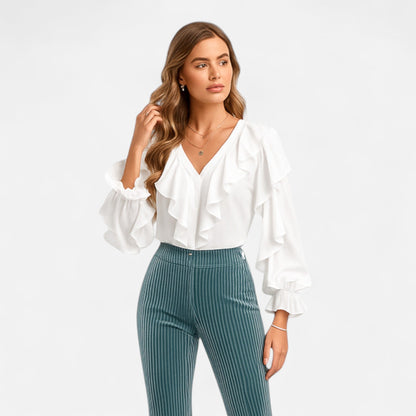 Premium Women's V-Neck Ruffle Top – Elegant Flounce Blouse for Smart Casual and Professional Wear | Premium Comfort Home & Lifestyle Product UK