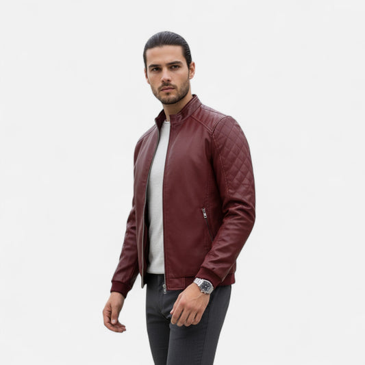Premium Men's Leather Bomber Jacket – Smart Stand Collar for Stylish and Professional Look | Premium Comfort Home & Lifestyle Product UK