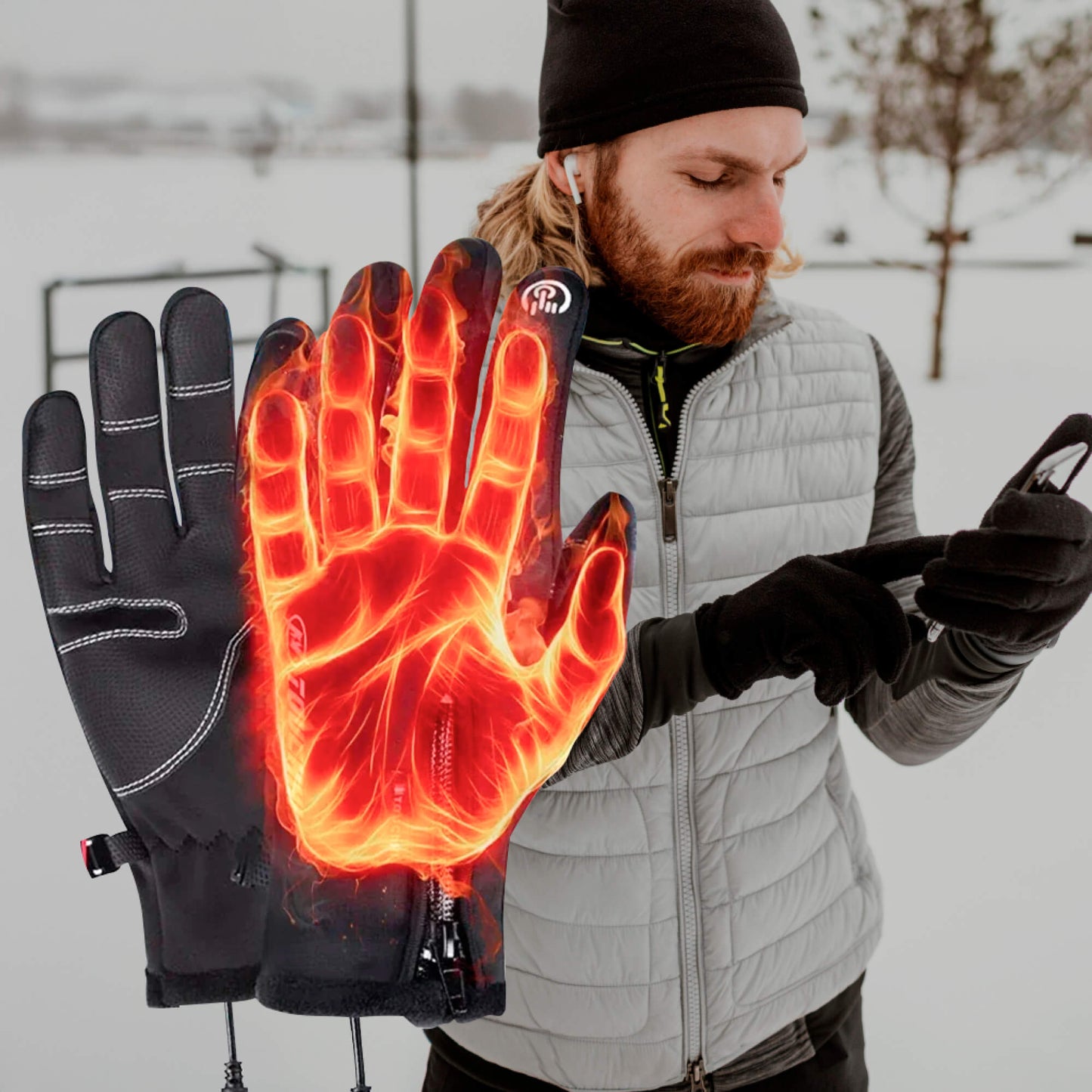 Heated Waterproof Gloves for Men – Thermal Winter Gloves with Touchscreen Grip for Cold Weather Outdoor Activities