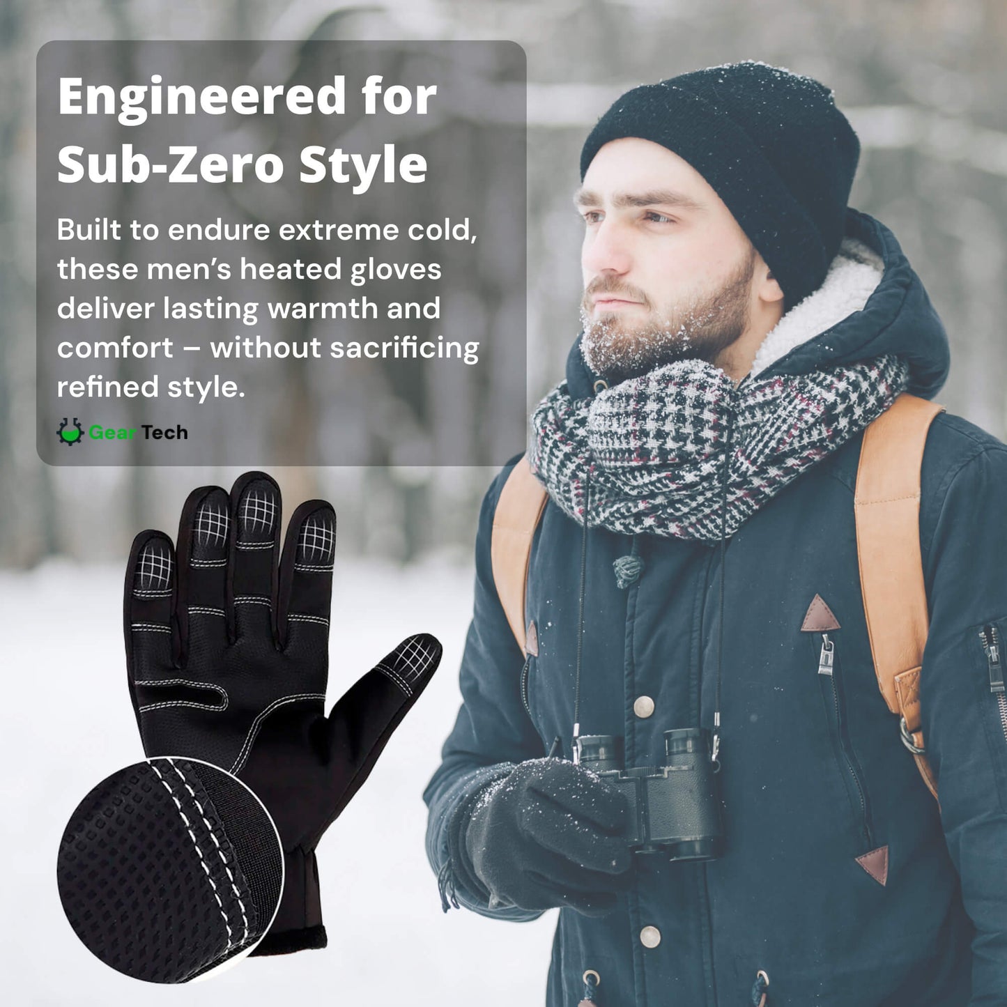 Heated Waterproof Gloves for Men – Thermal Winter Gloves with Touchscreen Grip for Cold Weather Outdoor Activities
