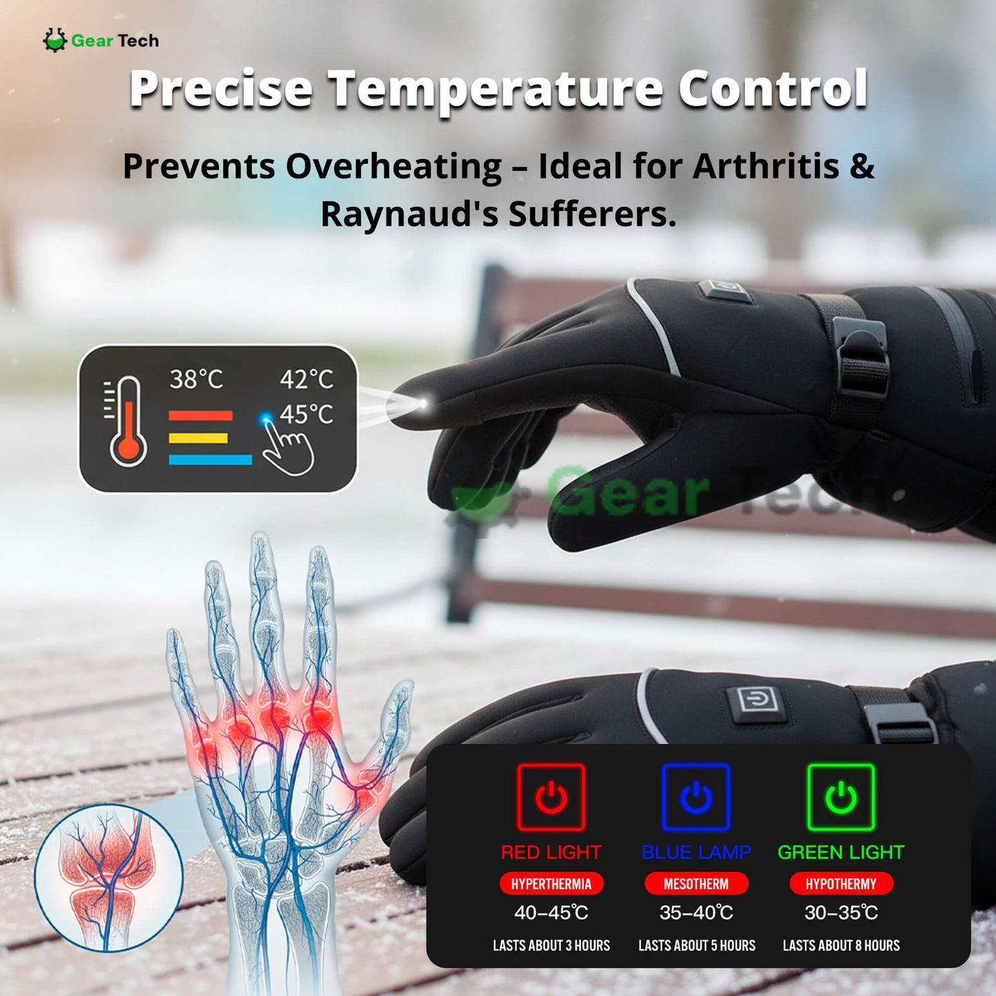 Heated Gloves for Raynaud's & Arthritis – Rechargeable Waterproof Thermal Gloves with 3 Heat Levels for Pain Relief UK