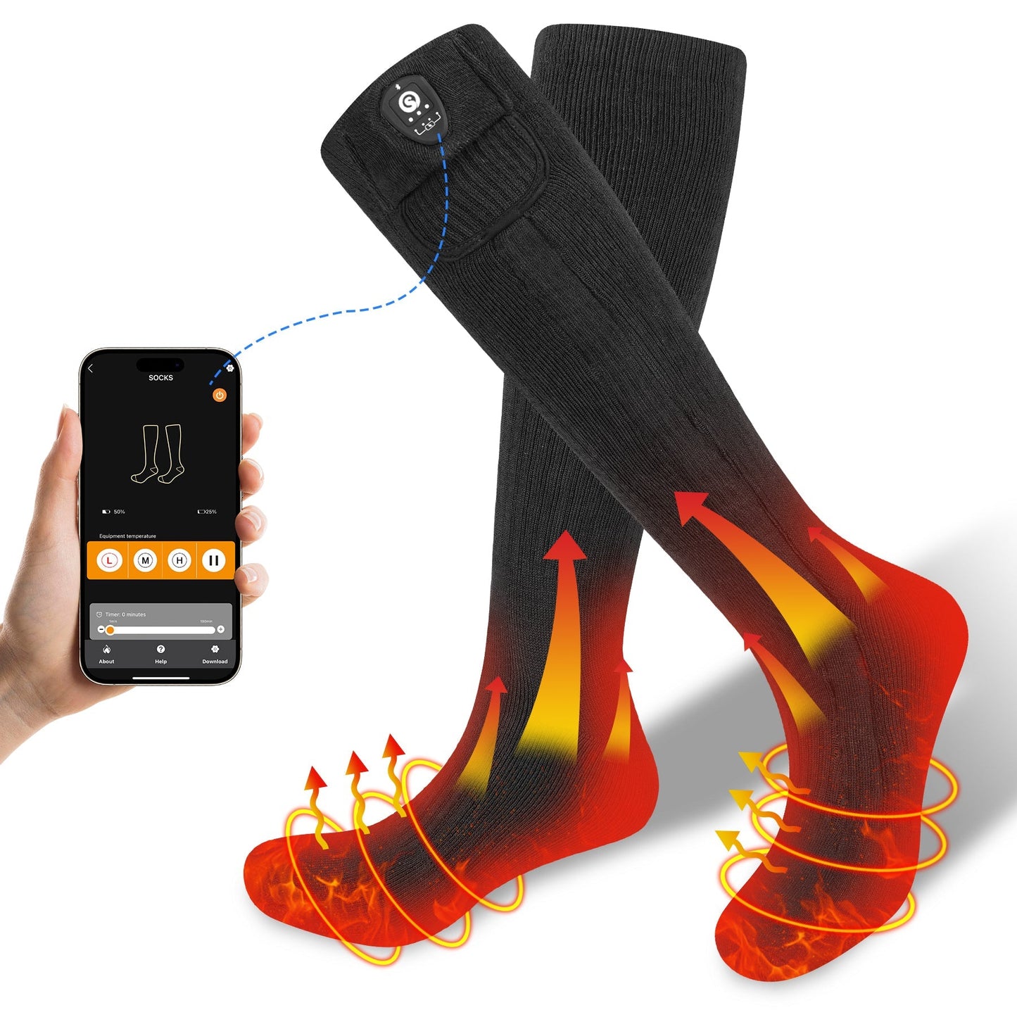 Bluetooth Heated Socks with APP Control for Men and Women - Rechargeable Warm Thermal Socks for Cold Weather Outdoor Use
