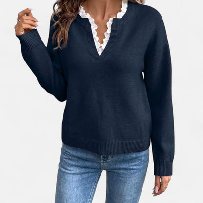 Premium Women's V-Neck Sweater with Lace Trim - Stylish, Smart, and Essential Knitwear for Every Occasion | Premium Comfort Home & Lifestyle Product UK