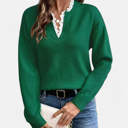 Premium Women's V-Neck Sweater with Lace Trim - Stylish, Smart, and Essential Knitwear for Every Occasion | Premium Comfort Home & Lifestyle Product UK