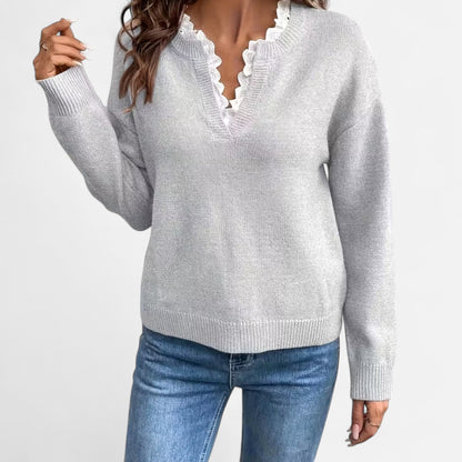 Premium Women's V-Neck Sweater with Lace Trim - Stylish, Smart, and Essential Knitwear for Every Occasion | Premium Comfort Home & Lifestyle Product UK