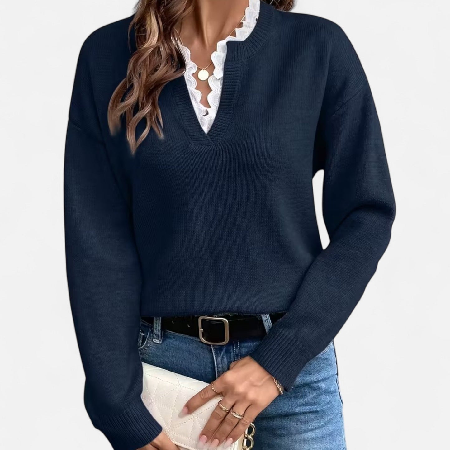 Premium Women's V-Neck Sweater with Lace Trim - Stylish, Smart, and Essential Knitwear for Every Occasion | Premium Comfort Home & Lifestyle Product UK