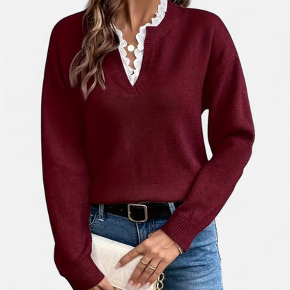 Premium Women's V-Neck Sweater with Lace Trim - Stylish, Smart, and Essential Knitwear for Every Occasion | Premium Comfort Home & Lifestyle Product UK