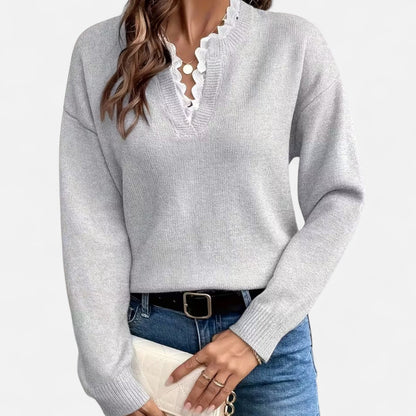 Premium Women's V-Neck Sweater with Lace Trim - Stylish, Smart, and Essential Knitwear for Every Occasion | Premium Comfort Home & Lifestyle Product UK