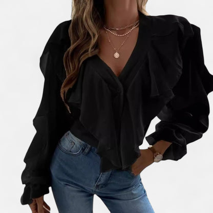 Premium Women's V-Neck Ruffle Top – Elegant Flounce Blouse for Smart Casual and Professional Wear | Premium Comfort Home & Lifestyle Product UK