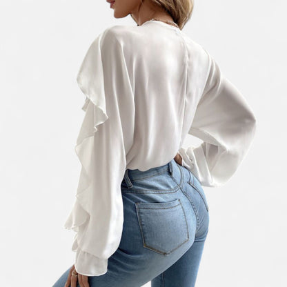 Premium Women's V-Neck Ruffle Top – Elegant Flounce Blouse for Smart Casual and Professional Wear | Premium Comfort Home & Lifestyle Product UK