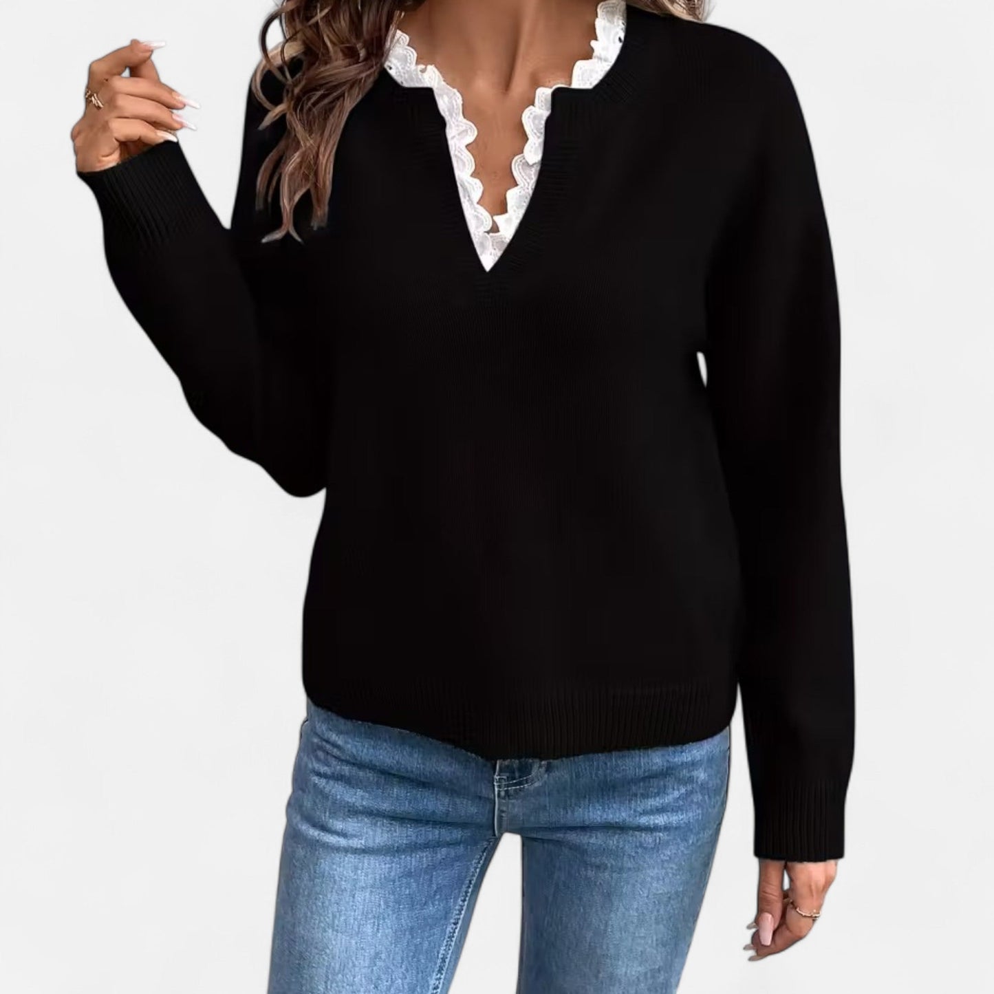 Premium Women's V-Neck Sweater with Lace Trim - Stylish, Smart, and Essential Knitwear for Every Occasion | Premium Comfort Home & Lifestyle Product UK