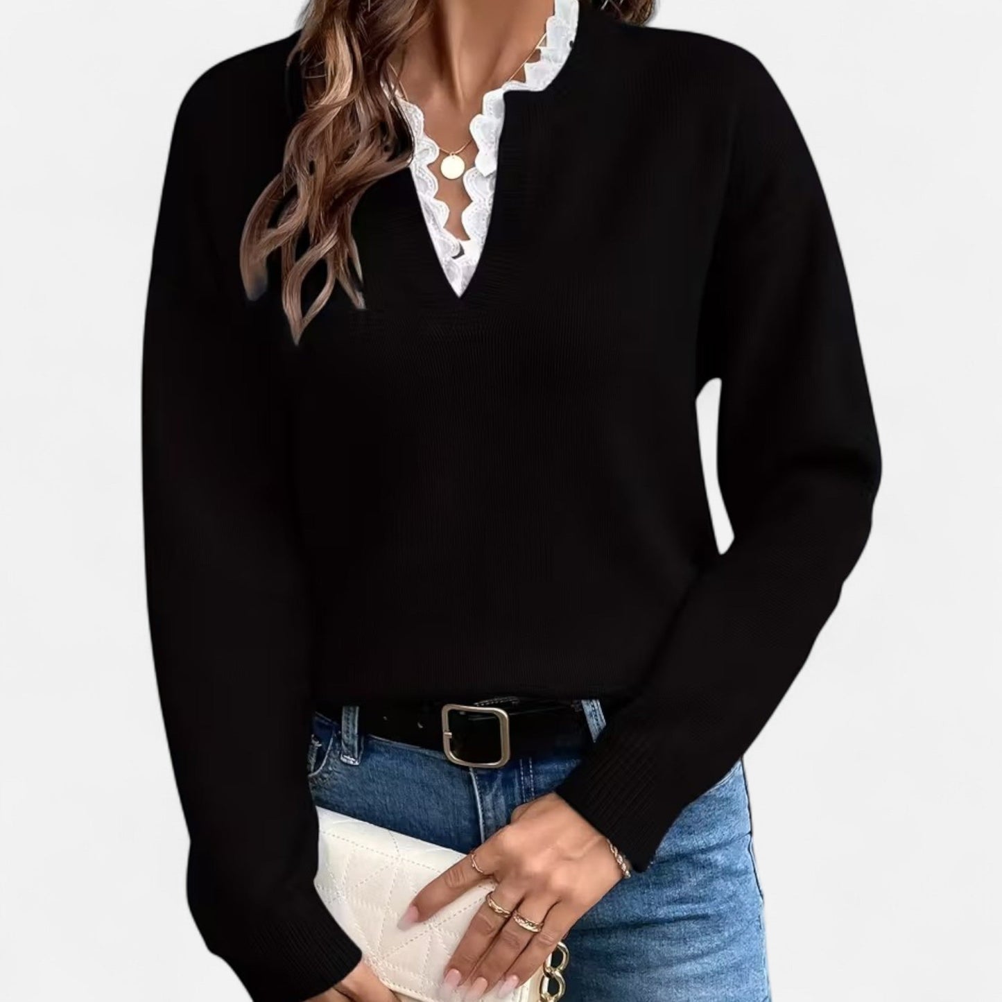 Premium Women's V-Neck Sweater with Lace Trim - Stylish, Smart, and Essential Knitwear for Every Occasion | Premium Comfort Home & Lifestyle Product UK